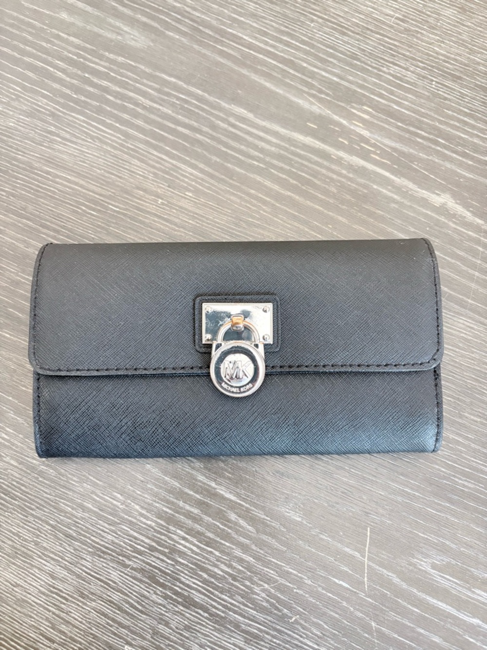 Michael Kors Black Saffiano Leather Wallet with Silver Hardware